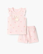 Pink Cat Breathable Cotton Sleeveless Set