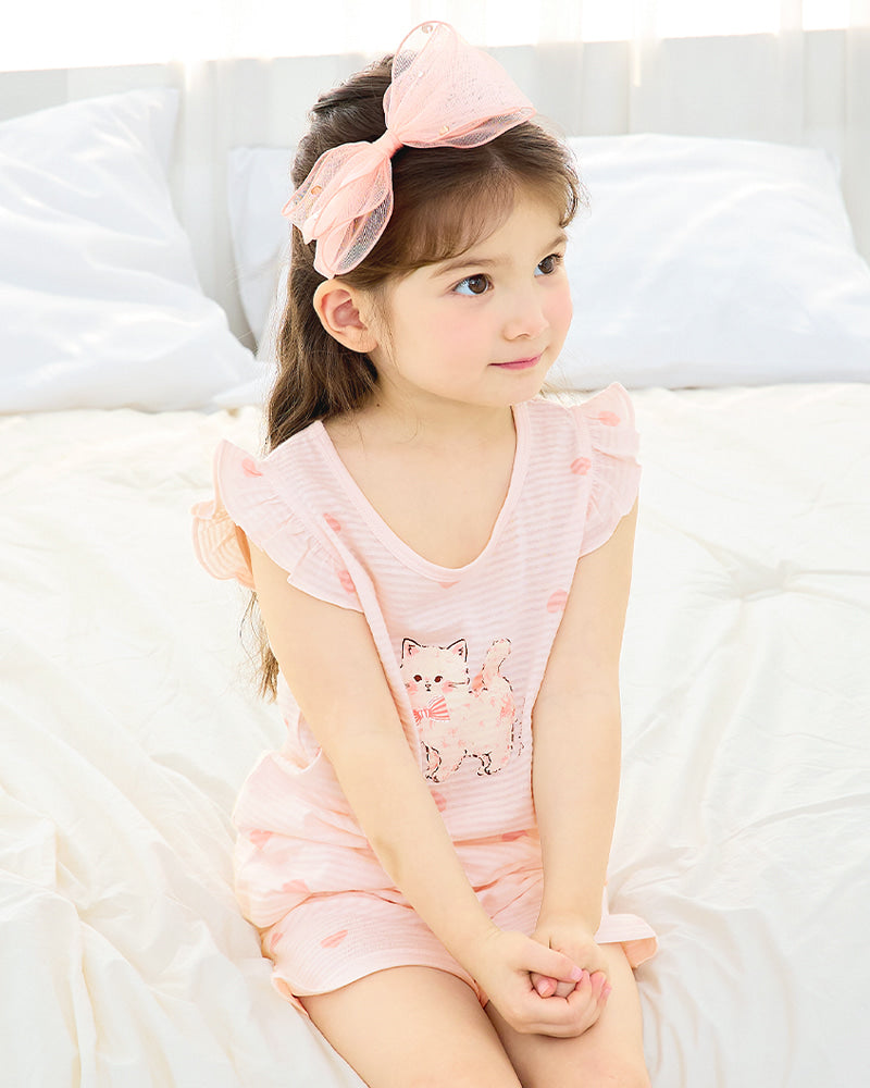 Pink Cat Breathable Cotton Sleeveless Set