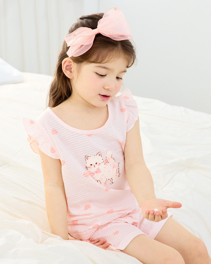 Pink Cat Breathable Cotton Sleeveless Set