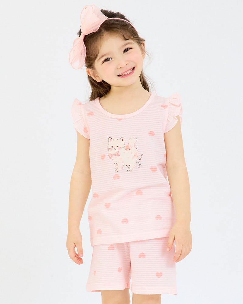 Pink Cat Breathable Cotton Sleeveless Set