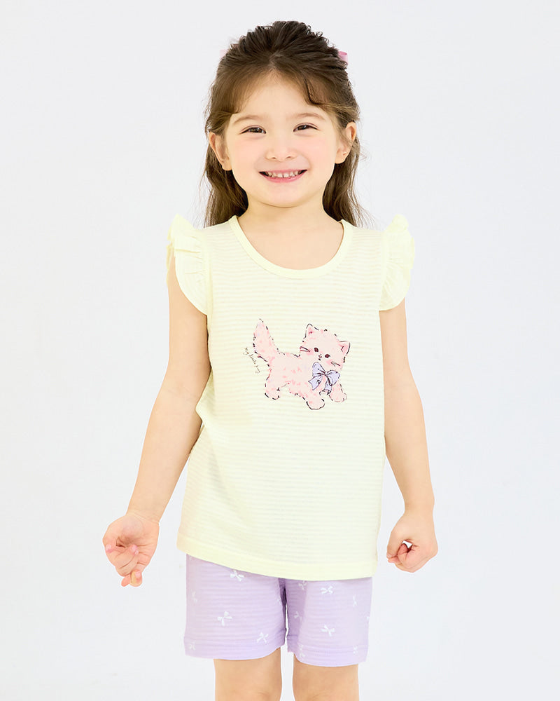 Ribbon Cat Breathable Cotton Sleeveless Set